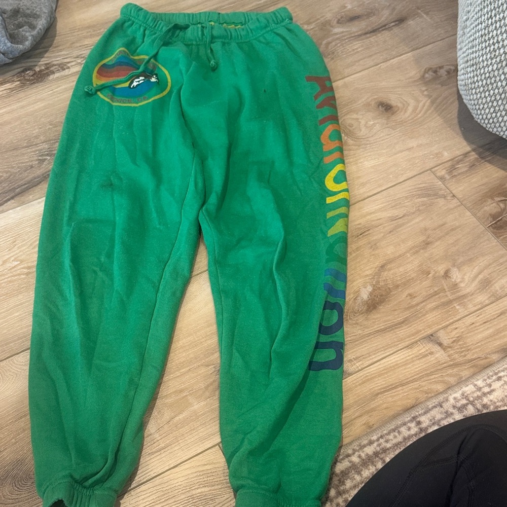 Aviator Nation Green Joggers with Rainbow Detail